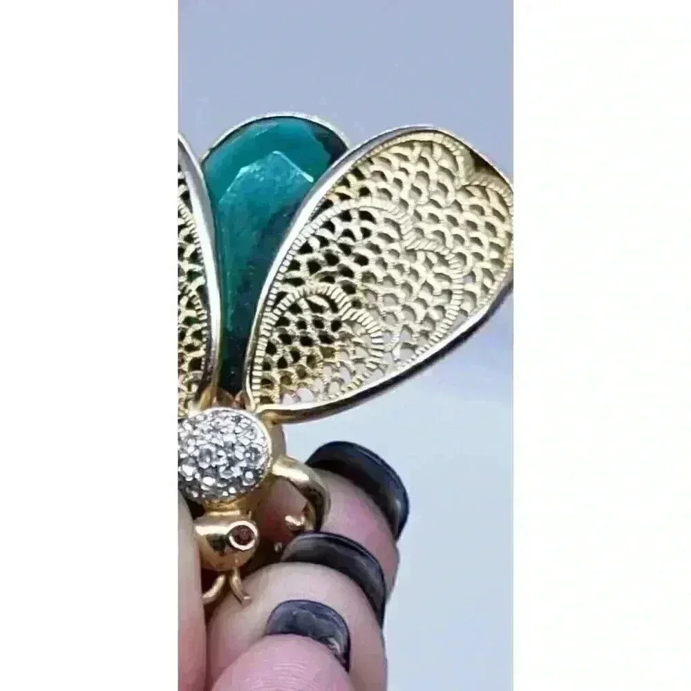 Vintage Large Bee Insect Flying Rhinestone Gold Tone Fancy Gift Statement Bug - Picture 6 of 8